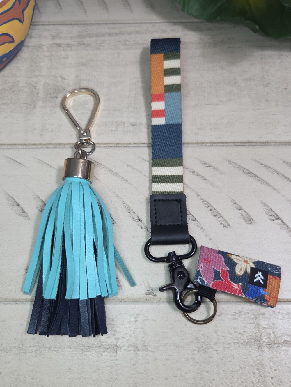 (BUY NOW)Teal & Navy Tassel Keychain & Wristlet Strap, EUC